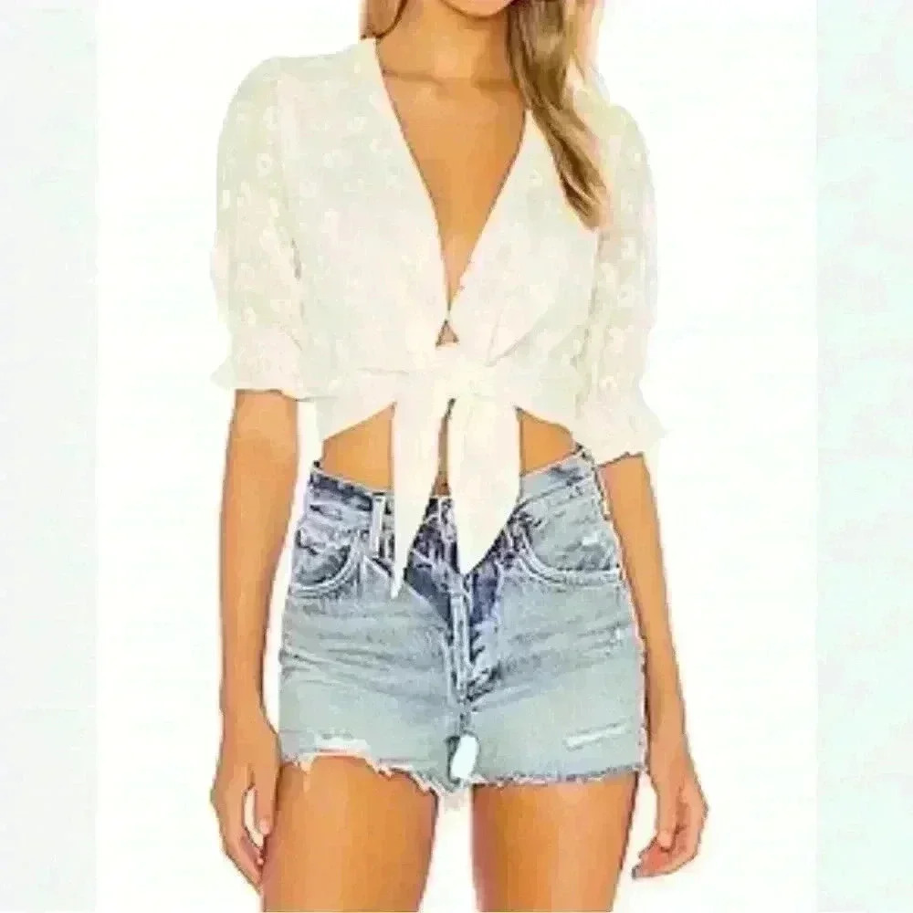 Show Me Your MuMu Kimmy Tie Top Ivory Daisy sz XS